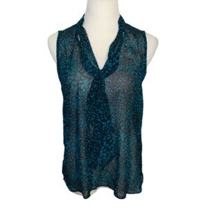 Forever 21 Sheer Black & Turquoise Leopard Print Top Size S